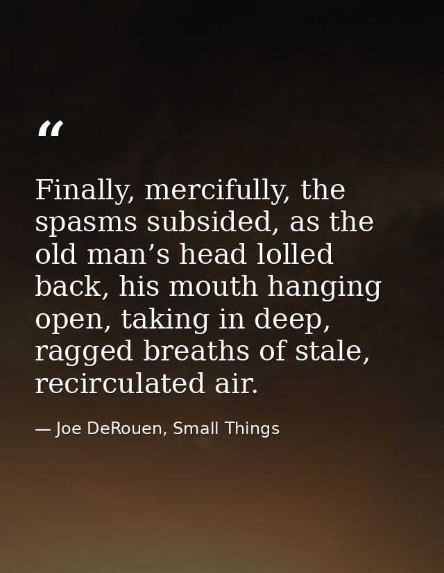 Finally, mercifully, the spasms subsided, as the old man’s head lolled back, his mouth hanging open, taking in deep, rag — Joe DeRouen, Small Things