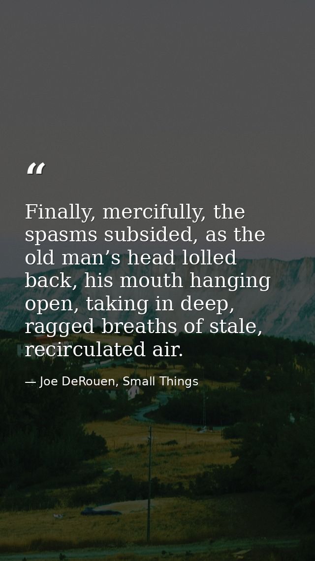 Finally, mercifully, the spasms subsided, as the old man’s head lolled back, his mouth hanging open, taking in deep, rag — Joe DeRouen, Small Things