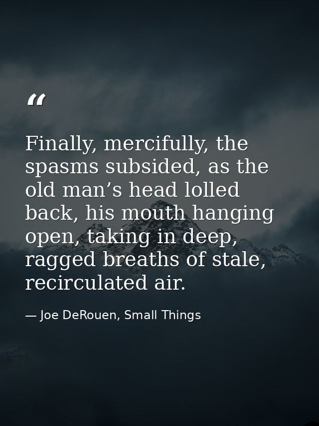 Finally, mercifully, the spasms subsided, as the old man’s head lolled back, his mouth hanging open, taking in deep, rag — Joe DeRouen, Small Things