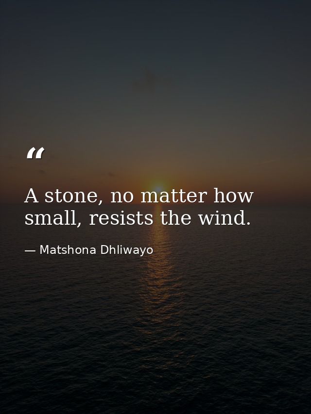 A stone, no matter how small, resists the wind. — Matshona Dhliwayo