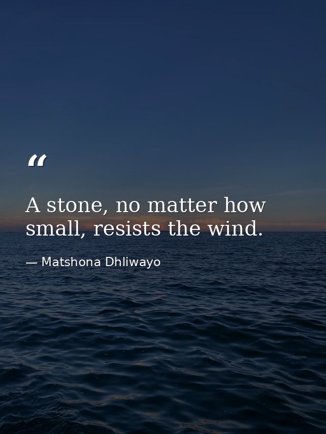 A stone, no matter how small, resists the wind. — Matshona Dhliwayo