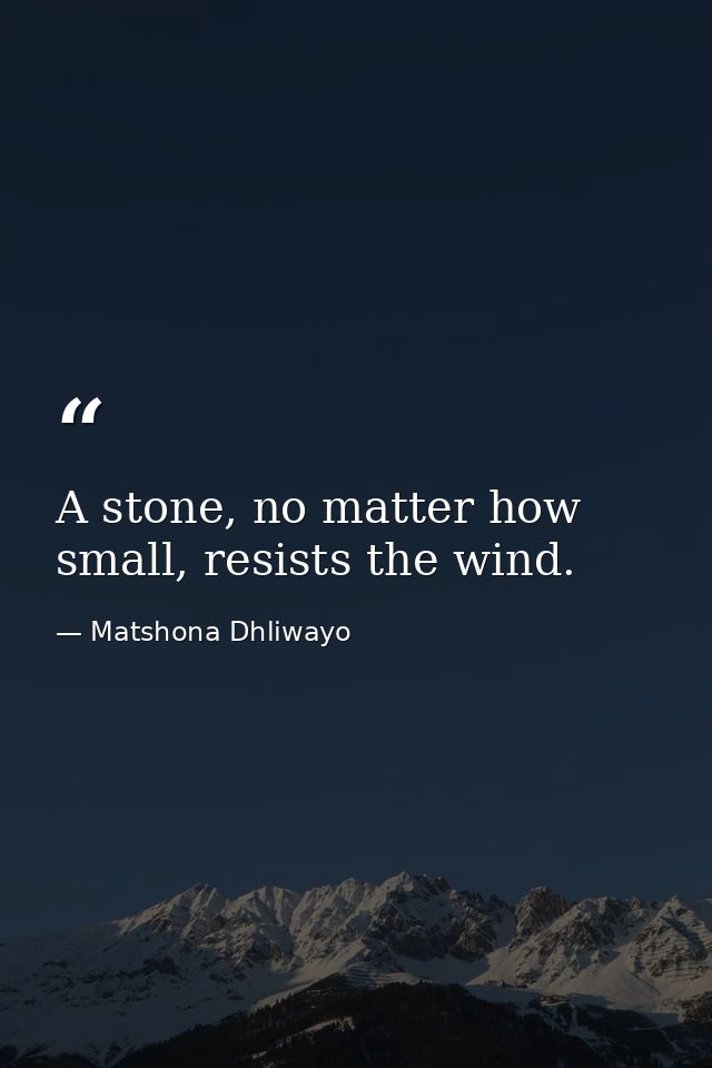 A stone, no matter how small, resists the wind. — Matshona Dhliwayo