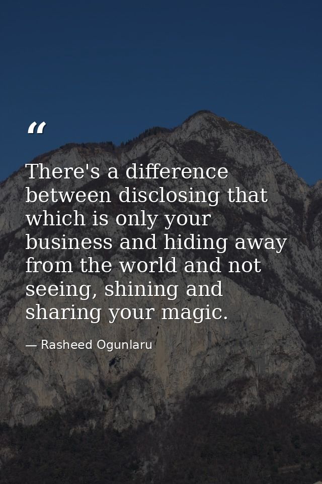 There's a difference between disclosing that which is only your business and hiding away from the world and not seeing,  — Rasheed Ogunlaru