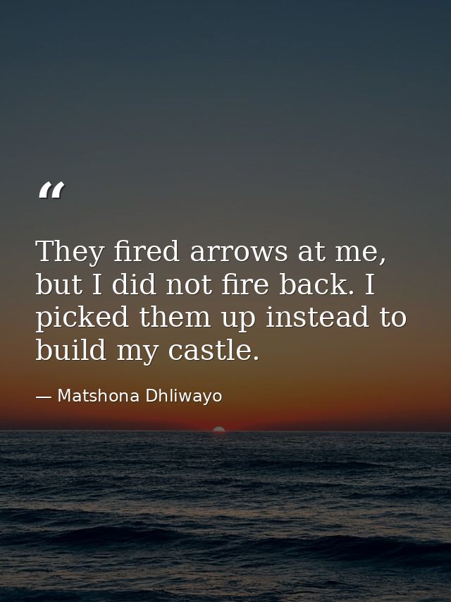 They fired arrows at me, but I did not fire back. I picked them up instead to build my castle. — Matshona Dhliwayo