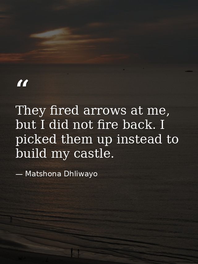 They fired arrows at me, but I did not fire back. I picked them up instead to build my castle. — Matshona Dhliwayo