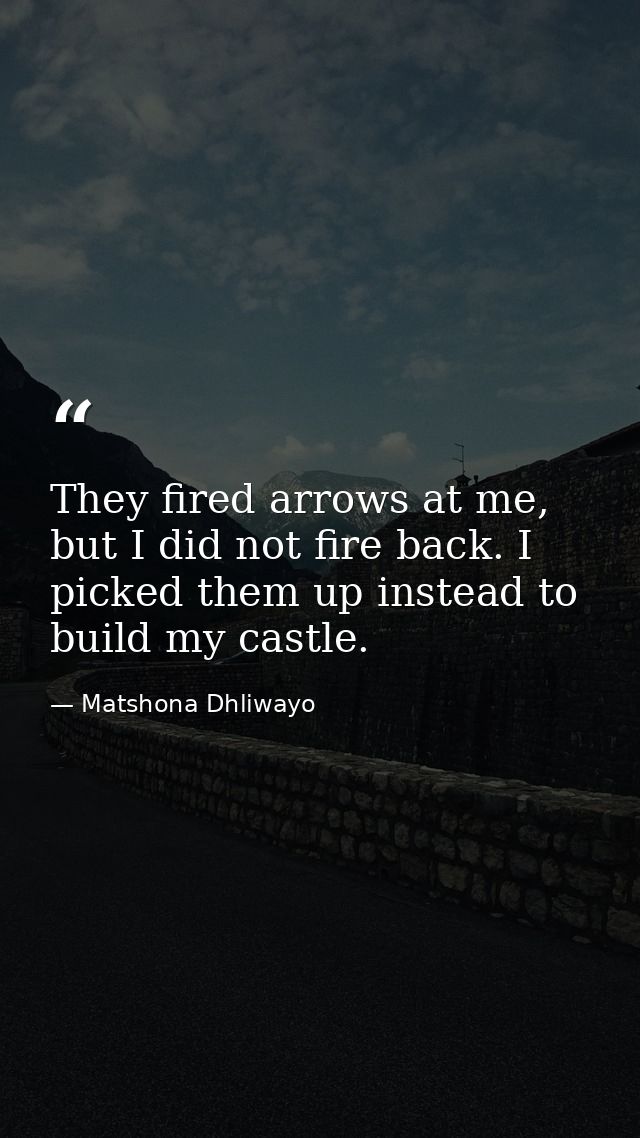 They fired arrows at me, but I did not fire back. I picked them up instead to build my castle. — Matshona Dhliwayo