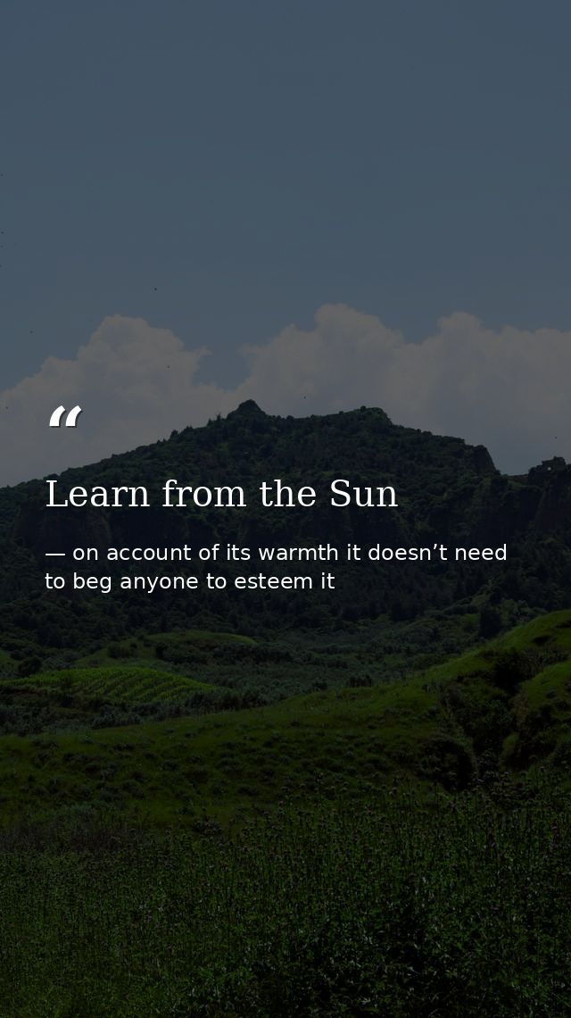 Learn from the Sun — on account of its warmth it doesn’t need to beg anyone to esteem it