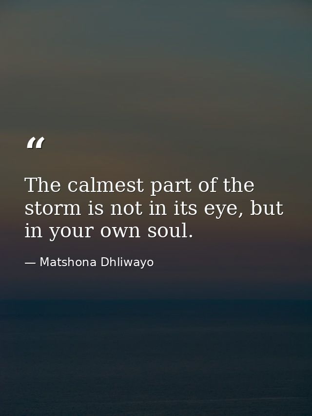 The calmest part of the storm is not in its eye, but in your own soul. — Matshona Dhliwayo