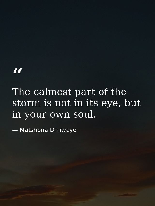 The calmest part of the storm is not in its eye, but in your own soul. — Matshona Dhliwayo