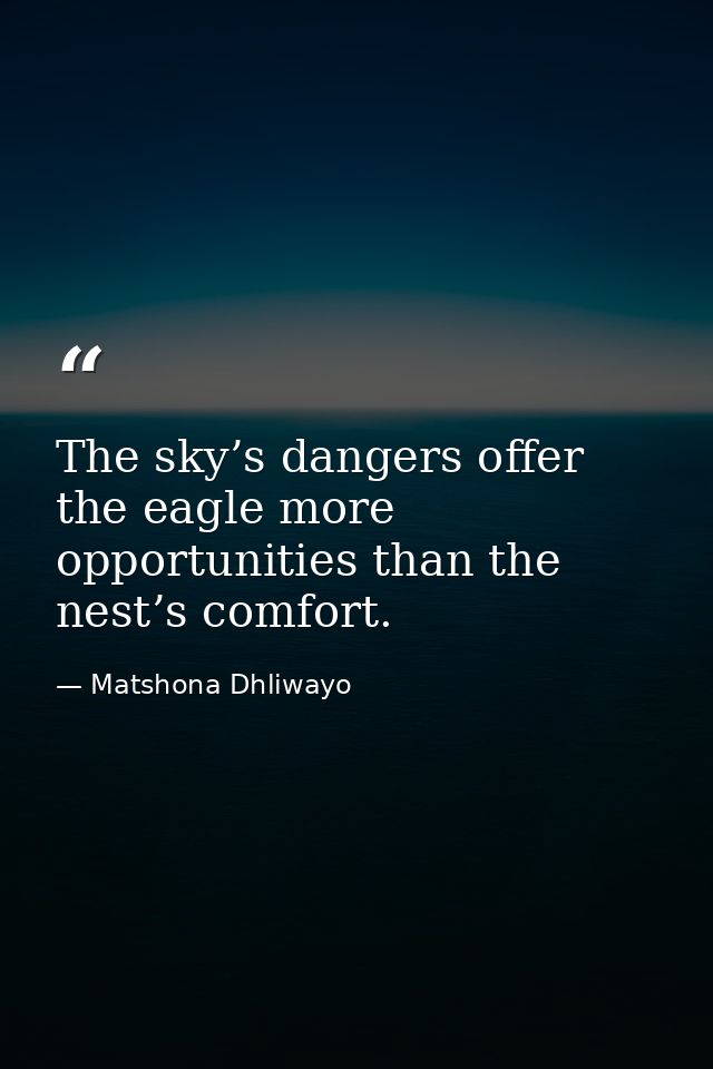 The sky’s dangers offer the eagle more opportunities than the nest’s comfort. — Matshona Dhliwayo
