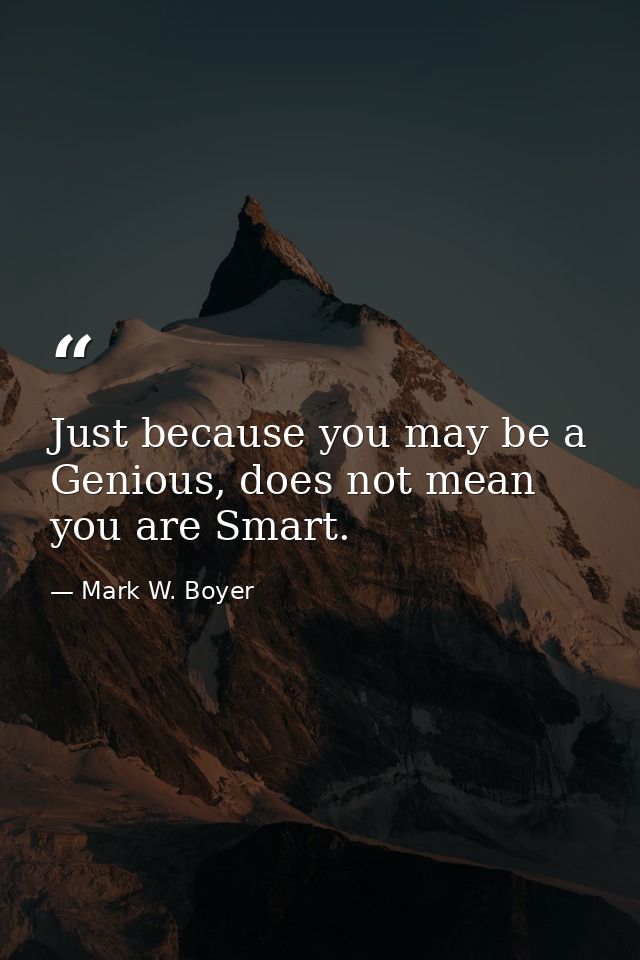 Just because you may be a Genious, does not mean you are Smart. — Mark W. Boyer