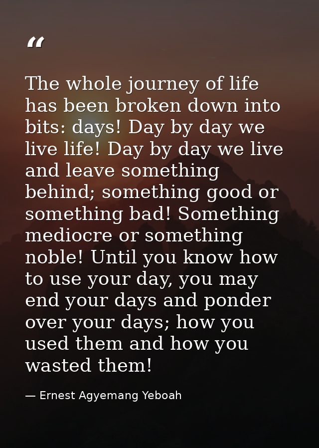 The whole journey of life has been broken down into bits: days! Day by day we live life! Day by day we live and leave so — Ernest Agyemang Yeboah