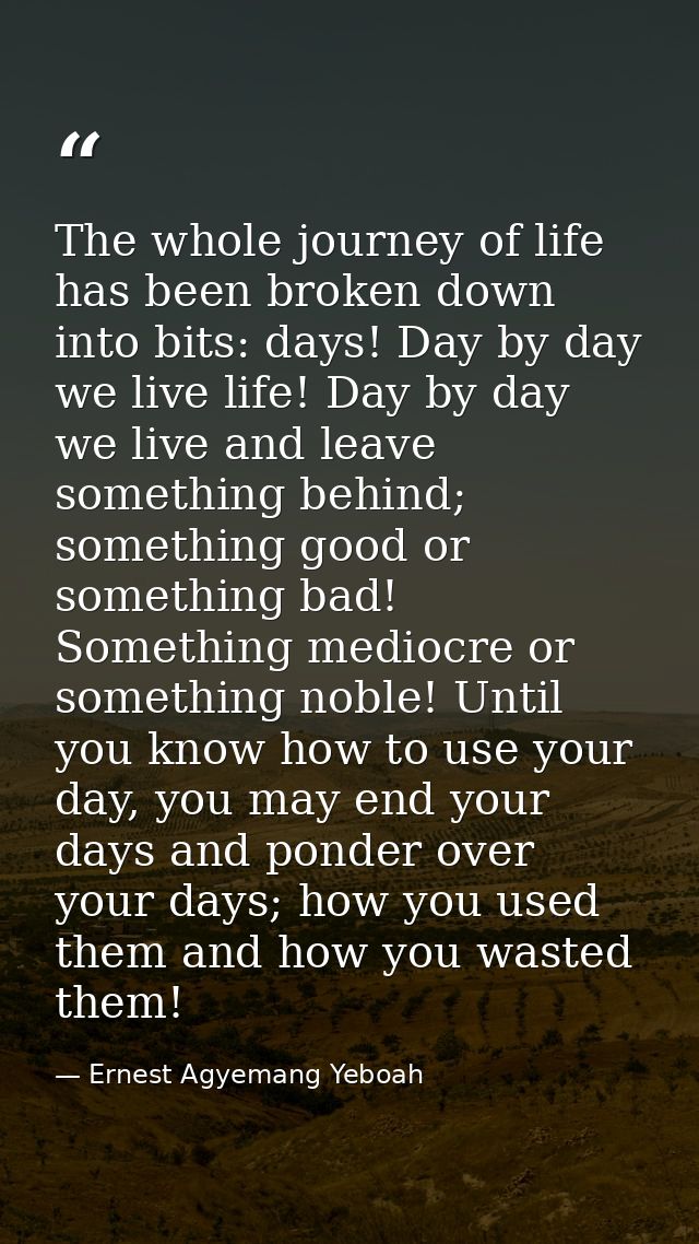 The whole journey of life has been broken down into bits: days! Day by day we live life! Day by day we live and leave so — Ernest Agyemang Yeboah