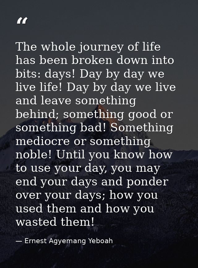 The whole journey of life has been broken down into bits: days! Day by day we live life! Day by day we live and leave so — Ernest Agyemang Yeboah