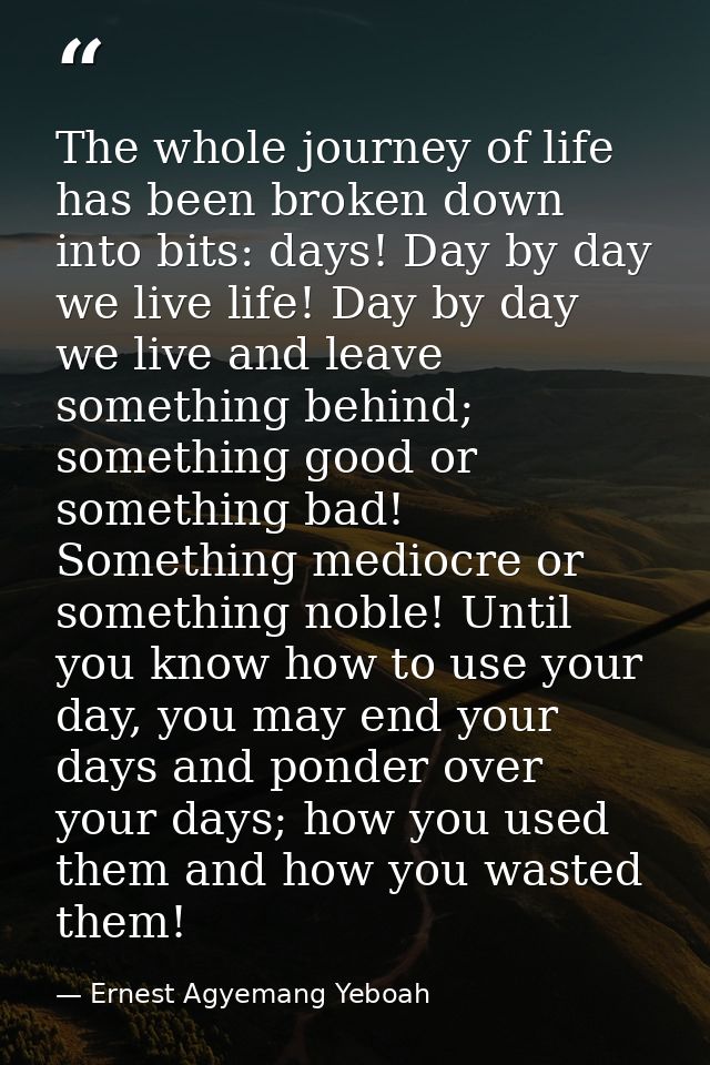 The whole journey of life has been broken down into bits: days! Day by day we live life! Day by day we live and leave so — Ernest Agyemang Yeboah