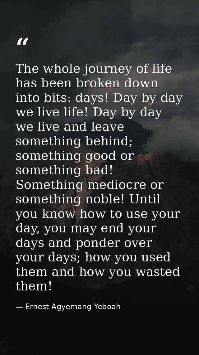 The whole journey of life has been broken down into bits: days! Day by day we live life! Day by day we live and leave so — Ernest Agyemang Yeboah