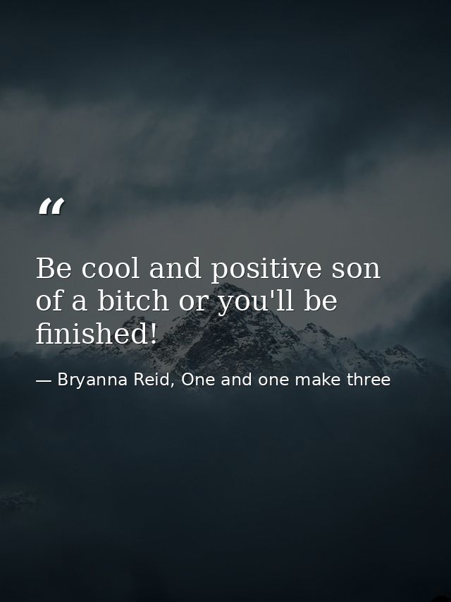 Be cool and positive son of a bitch or you'll be finished! — Bryanna Reid, One and one make three