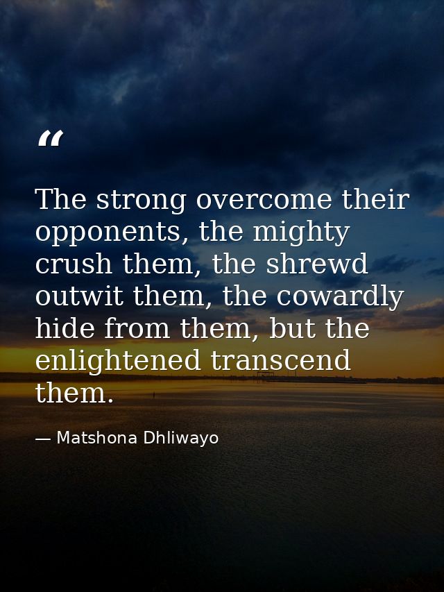 The strong overcome their opponents, the mighty crush them, the shrewd outwit them, the cowardly hide from them, but the — Matshona Dhliwayo