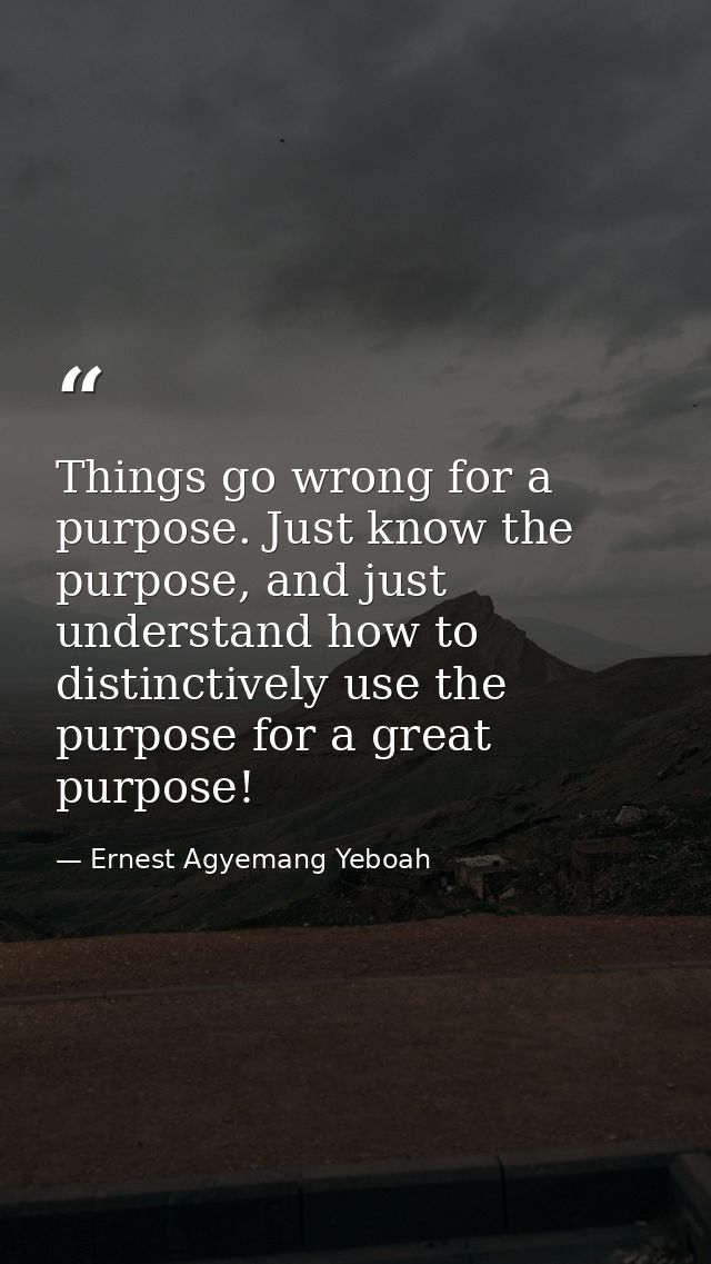 Things go wrong for a purpose. Just know the purpose, and just understand how to distinctively use the purpose for a gre — Ernest Agyemang Yeboah