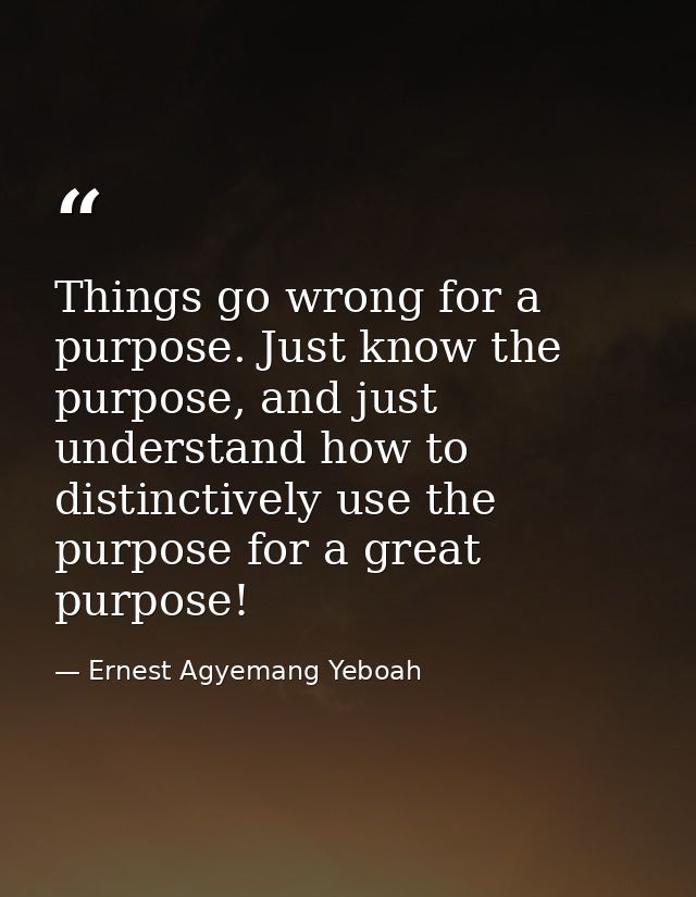 Things go wrong for a purpose. Just know the purpose, and just understand how to distinctively use the purpose for a gre — Ernest Agyemang Yeboah