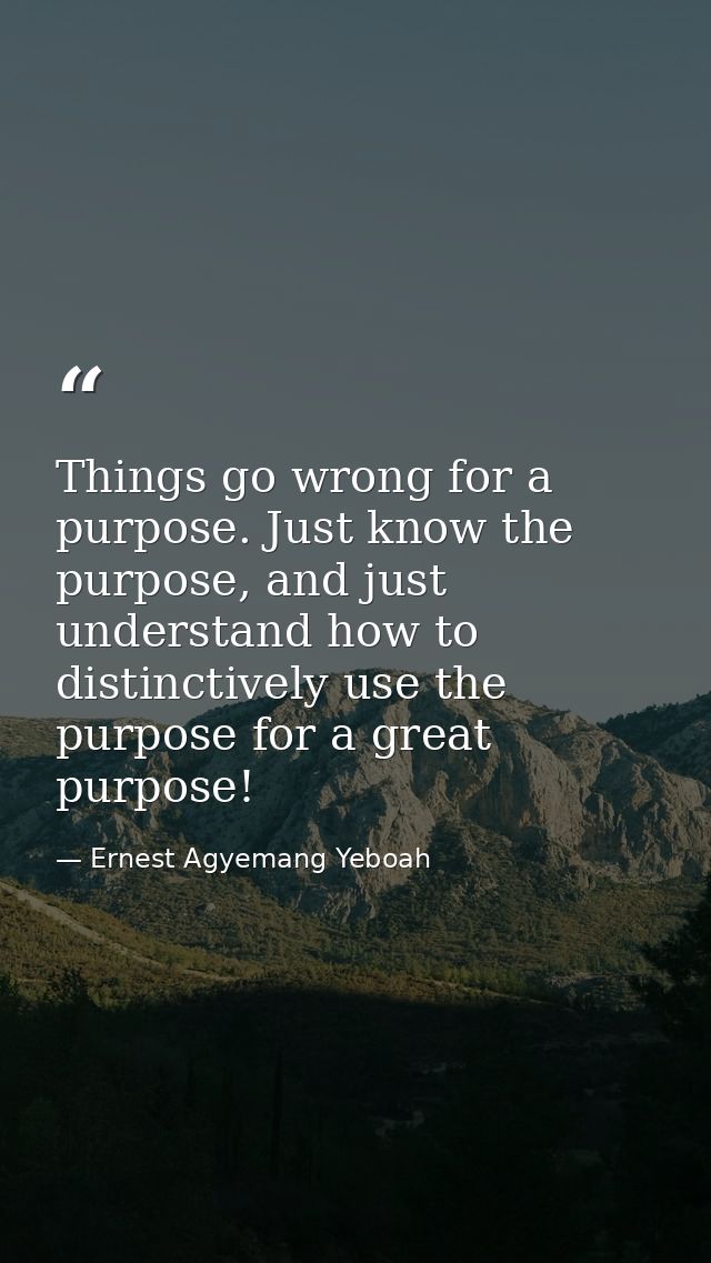 Things go wrong for a purpose. Just know the purpose, and just understand how to distinctively use the purpose for a gre — Ernest Agyemang Yeboah