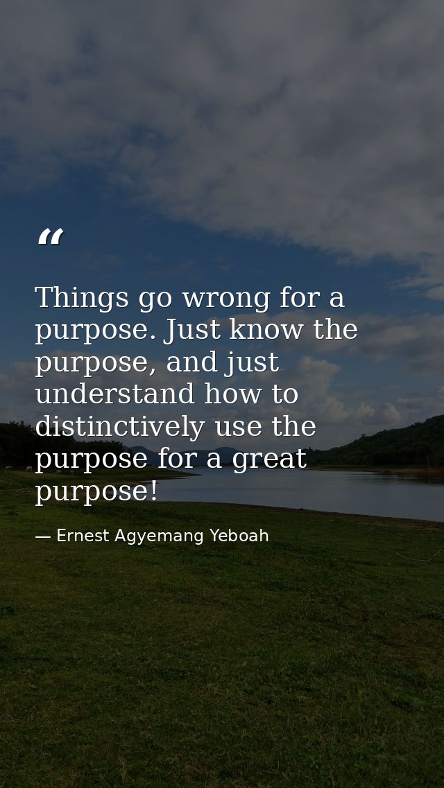 Things go wrong for a purpose. Just know the purpose, and just understand how to distinctively use the purpose for a gre — Ernest Agyemang Yeboah