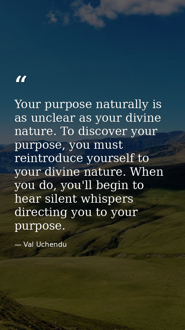 Your purpose naturally is as unclear as your divine nature. To discover your purpose, you must reintroduce yourself to y — Val Uchendu
