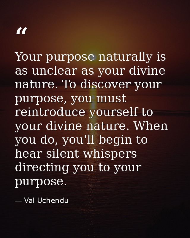 Your purpose naturally is as unclear as your divine nature. To discover your purpose, you must reintroduce yourself to y — Val Uchendu