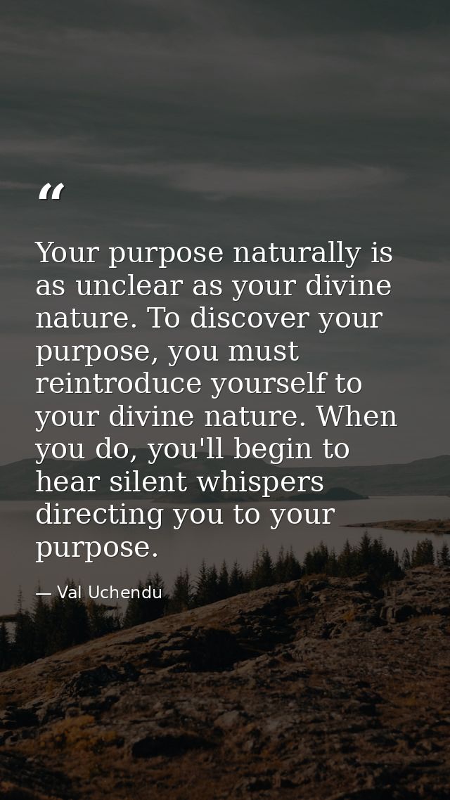 Your purpose naturally is as unclear as your divine nature. To discover your purpose, you must reintroduce yourself to y — Val Uchendu