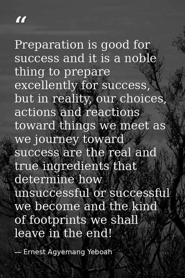 Preparation is good for success and it is a noble thing to prepare excellently for success, but in reality, our choices, — Ernest Agyemang Yeboah
