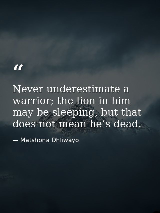 Never underestimate a warrior; the lion in him may be sleeping, but that does not mean he’s dead. — Matshona Dhliwayo