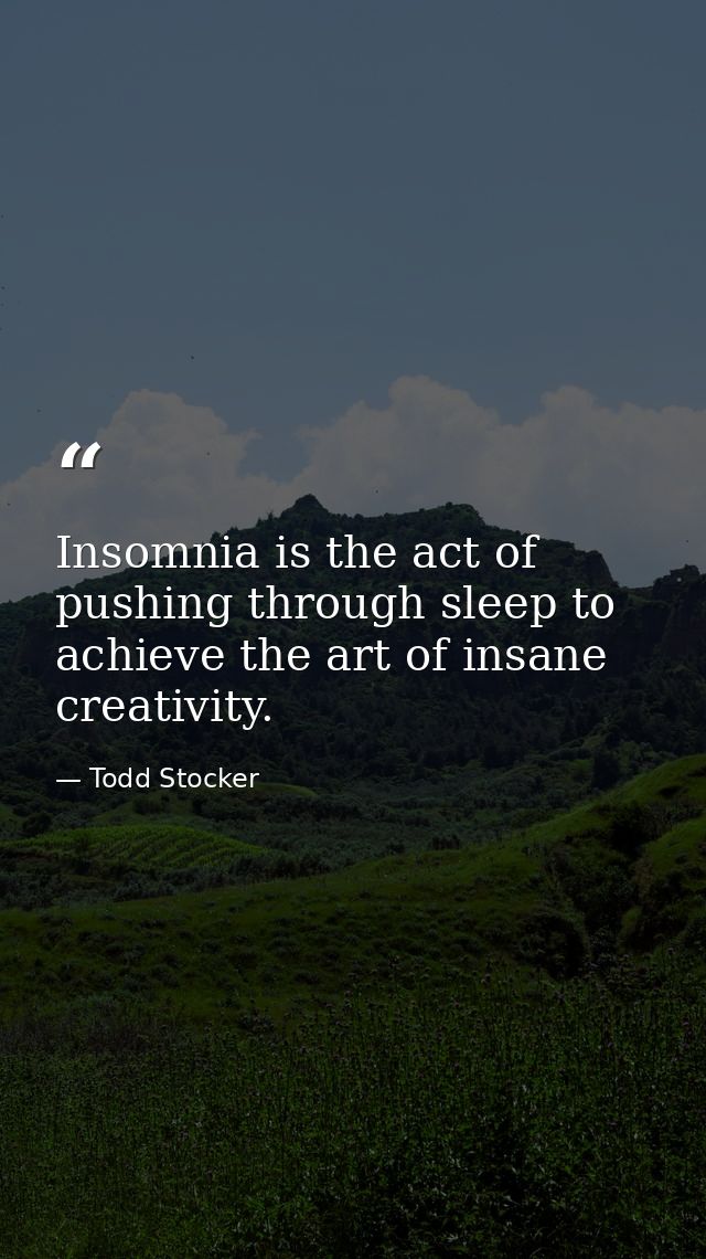 Insomnia is the act of pushing through sleep to achieve the art of insane creativity. — Todd Stocker
