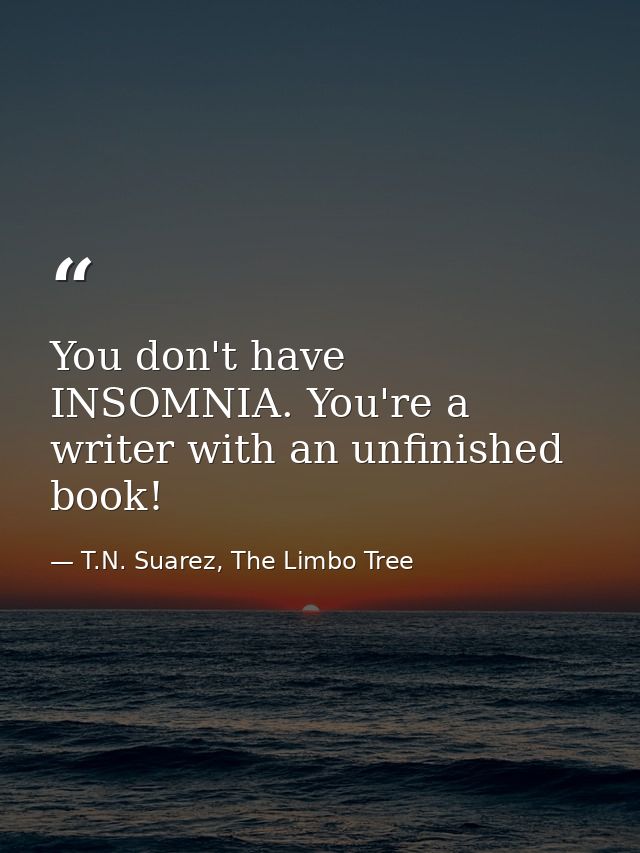 You don't have INSOMNIA. You're a writer with an unfinished book! — T.N. Suarez, The Limbo Tree