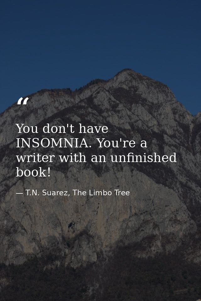 You don't have INSOMNIA. You're a writer with an unfinished book! — T.N. Suarez, The Limbo Tree