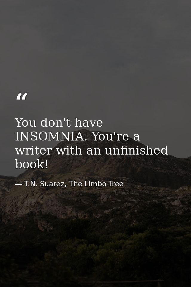 You don't have INSOMNIA. You're a writer with an unfinished book! — T.N. Suarez, The Limbo Tree
