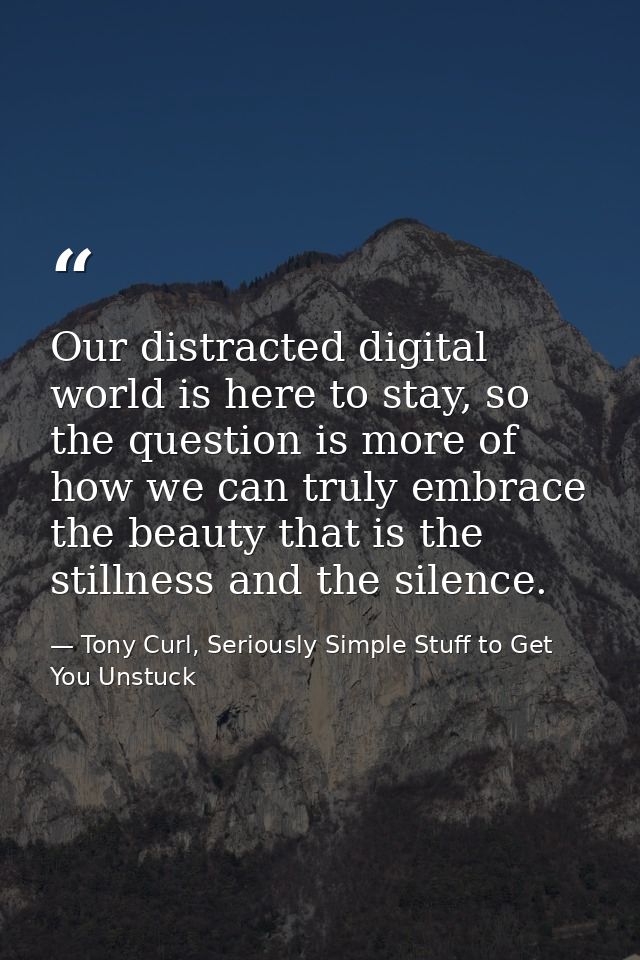 Our distracted digital world is here to stay, so the question is more of how we can truly embrace the beauty that is the — Tony Curl, Seriously Simple Stuff to Get You Unstuck