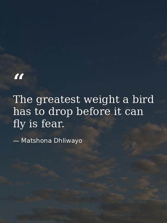 The greatest weight a bird has to drop before it can fly is fear. — Matshona Dhliwayo