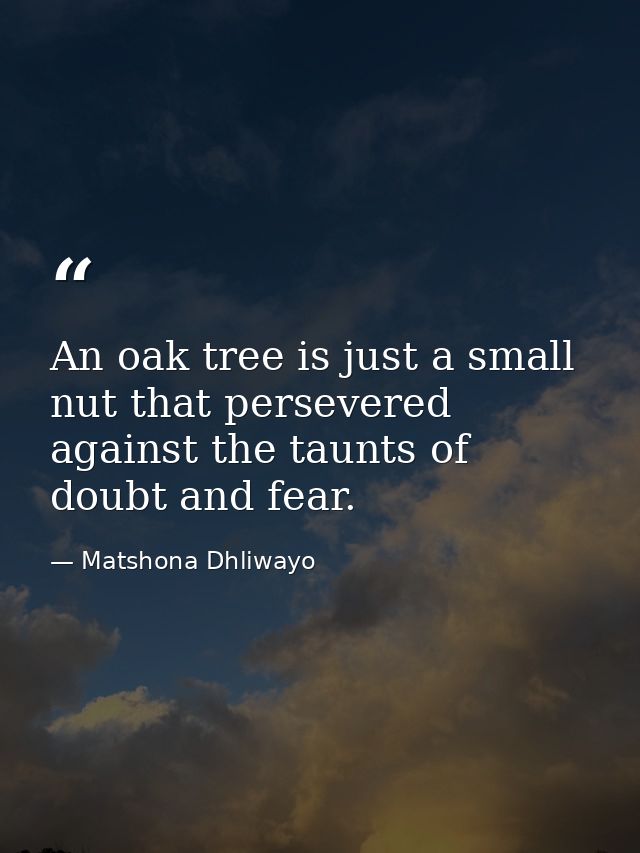 An oak tree is just a small nut that persevered against the taunts of doubt and fear. — Matshona Dhliwayo