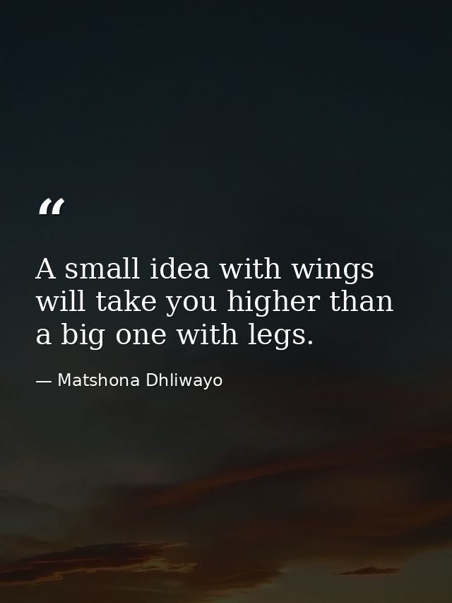 A small idea with wings will take you higher than a big one with legs. — Matshona Dhliwayo