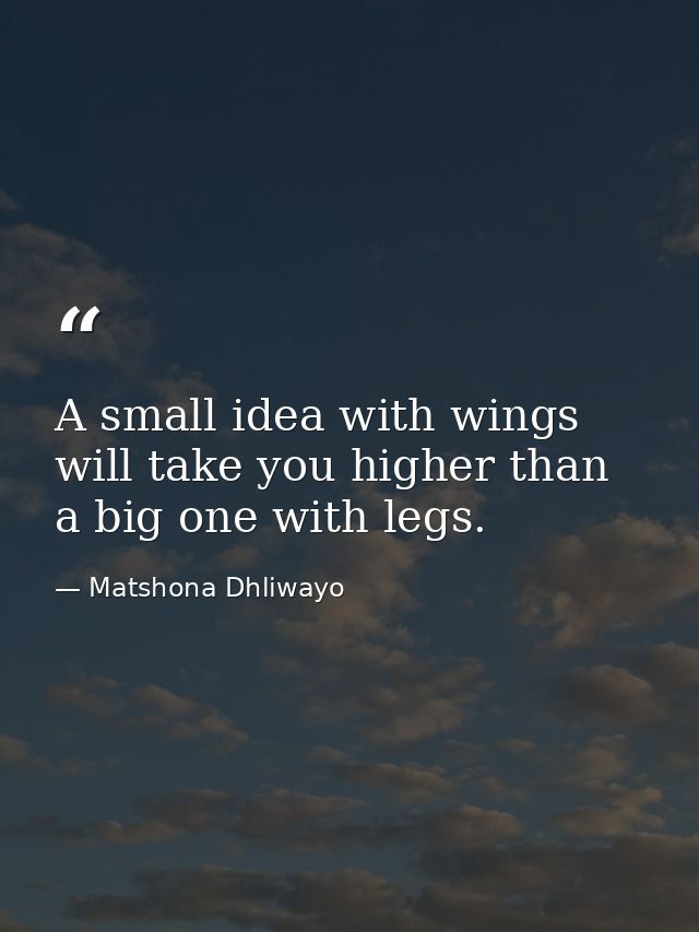 A small idea with wings will take you higher than a big one with legs. — Matshona Dhliwayo
