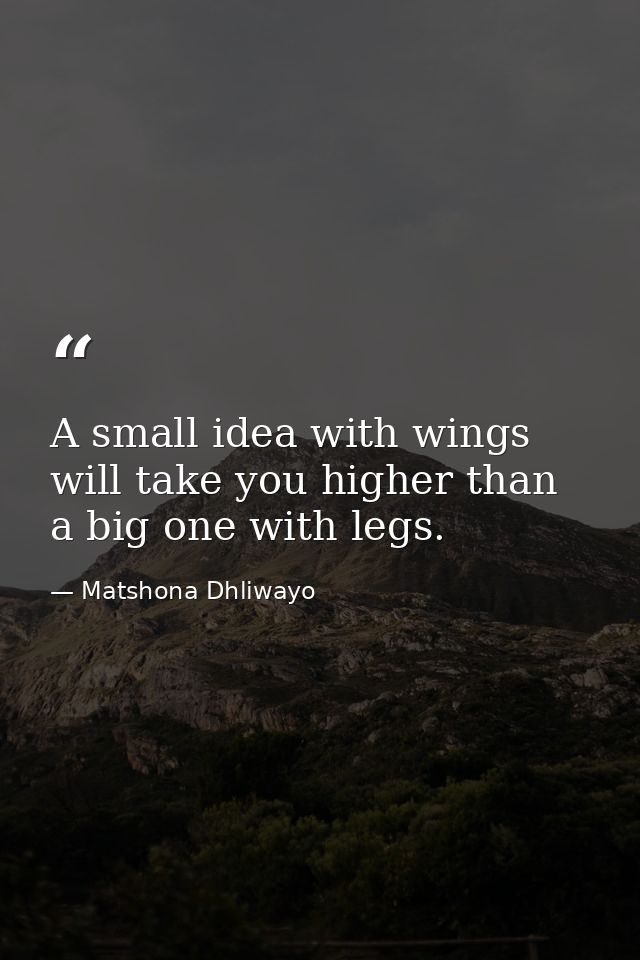 A small idea with wings will take you higher than a big one with legs. — Matshona Dhliwayo