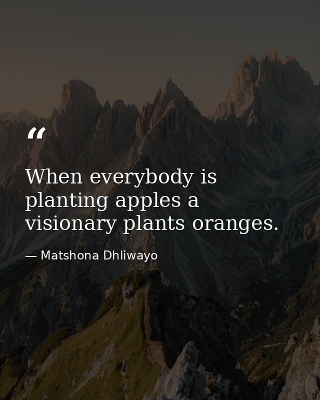 When everybody is planting apples a visionary plants oranges. — Matshona Dhliwayo