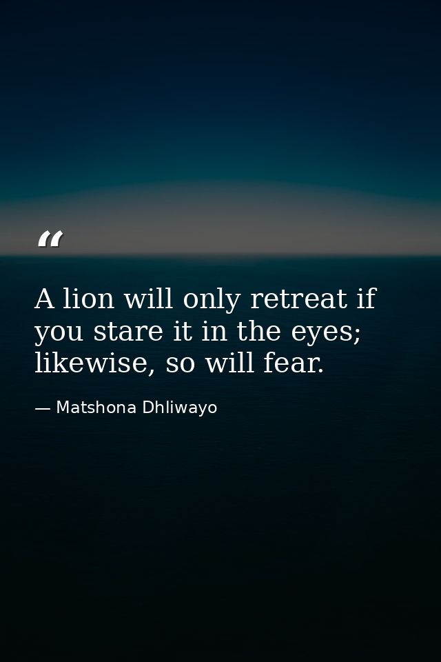A lion will only retreat if you stare it in the eyes; likewise, so will fear. — Matshona Dhliwayo