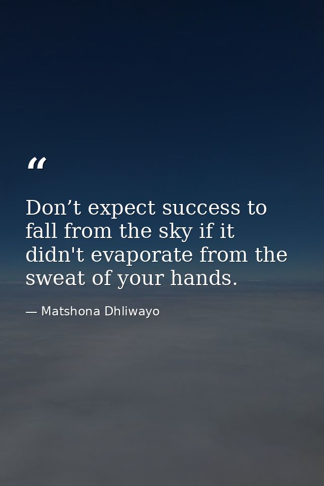 Don’t expect success to fall from the sky if it didn't evaporate from the sweat of your hands. — Matshona Dhliwayo