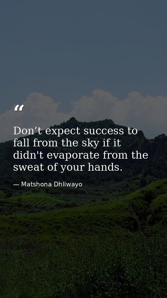 Don’t expect success to fall from the sky if it didn't evaporate from the sweat of your hands. — Matshona Dhliwayo