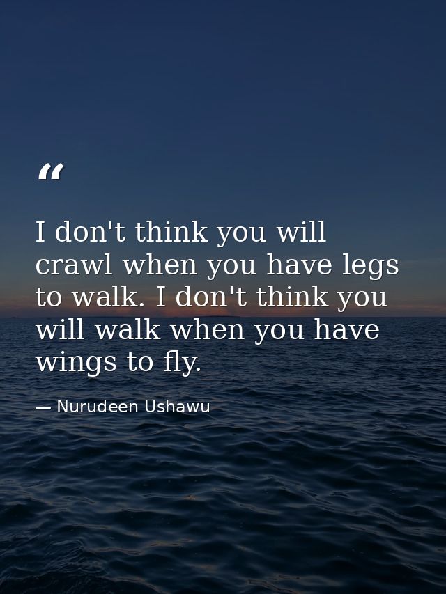 I don't think you will crawl when you have legs to walk. I don't think you will walk when you have wings to fly. — Nurudeen Ushawu