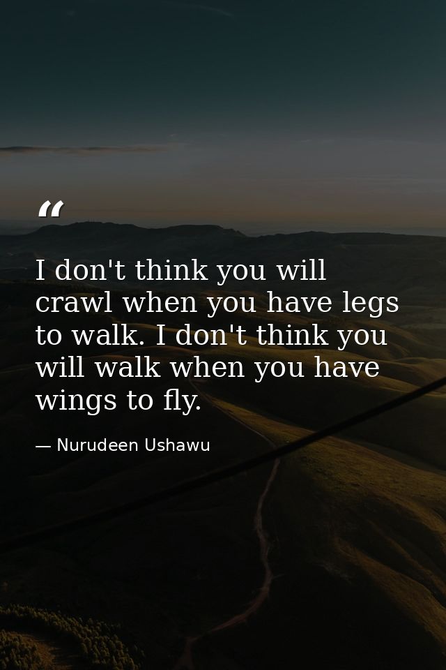 I don't think you will crawl when you have legs to walk. I don't think you will walk when you have wings to fly. — Nurudeen Ushawu