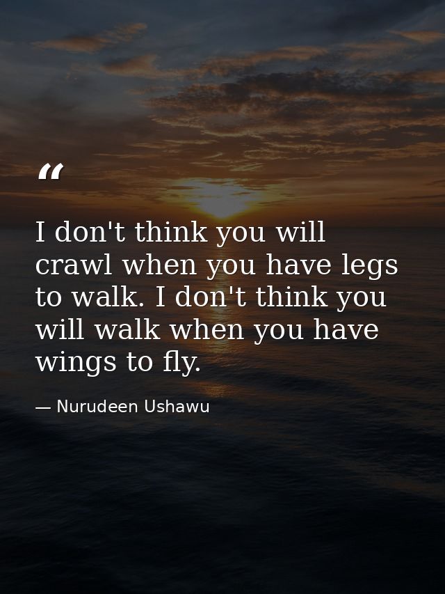 I don't think you will crawl when you have legs to walk. I don't think you will walk when you have wings to fly. — Nurudeen Ushawu