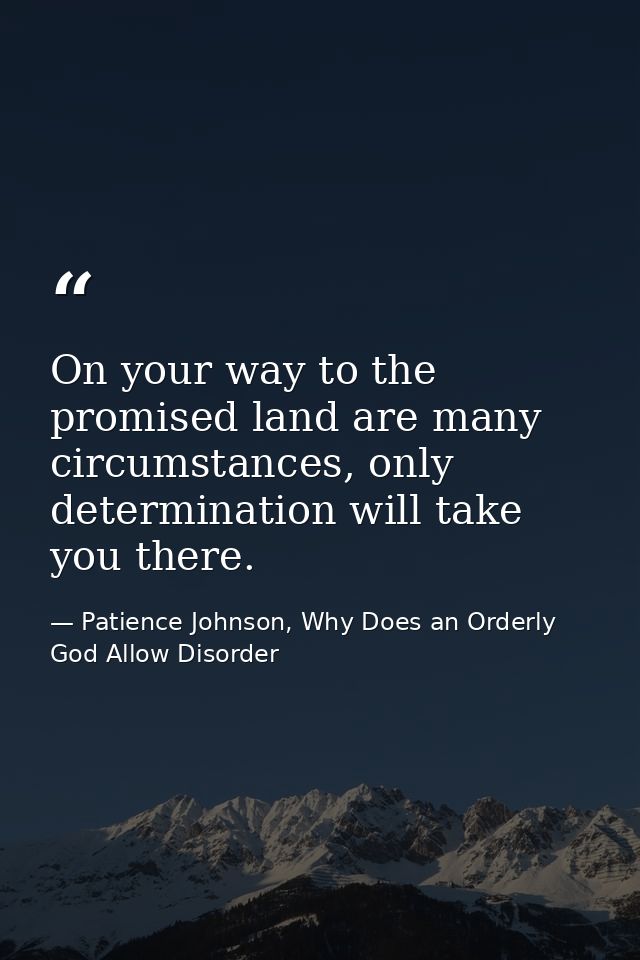 On your way to the promised land are many circumstances, only determination will take you there. — Patience Johnson, Why Does an Orderly God Allow Disorder