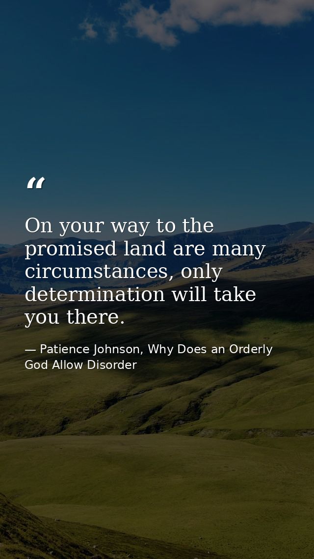 On your way to the promised land are many circumstances, only determination will take you there. — Patience Johnson, Why Does an Orderly God Allow Disorder